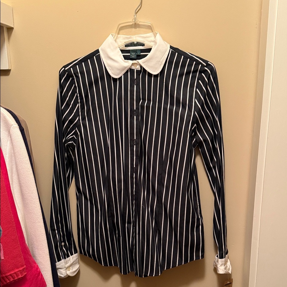 Lauren Ralph Lauren Black and White Striped Blouse